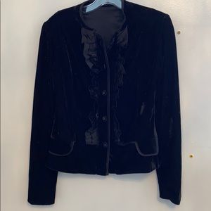 NIKIBIKI black velvet satin ruffle blazer stretch